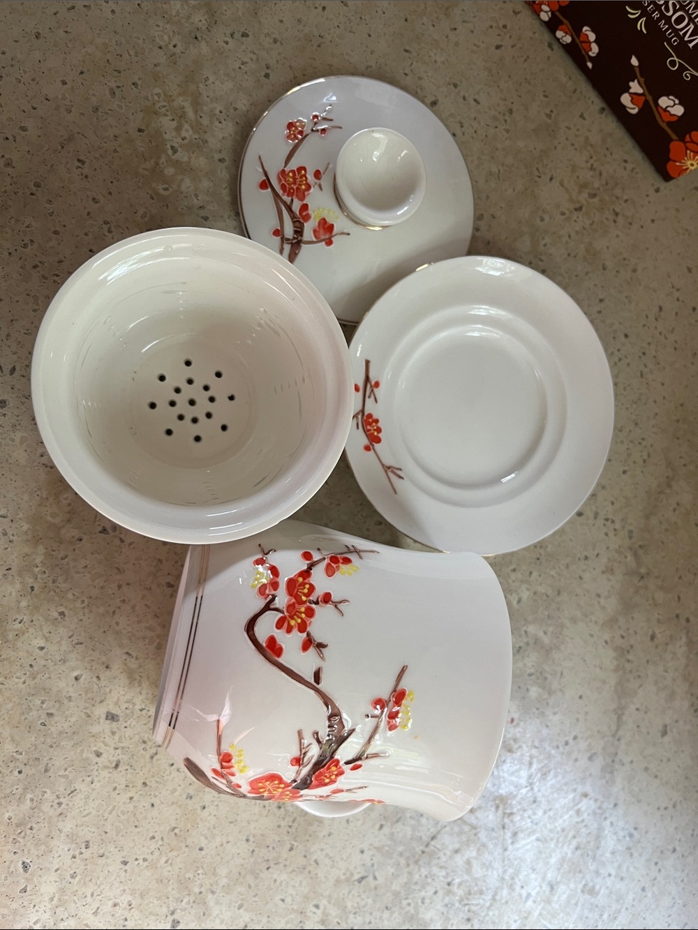 Teavana Okura Ume Blossom Infuser Mug — Red, White, Brown - Picture 3 of 5